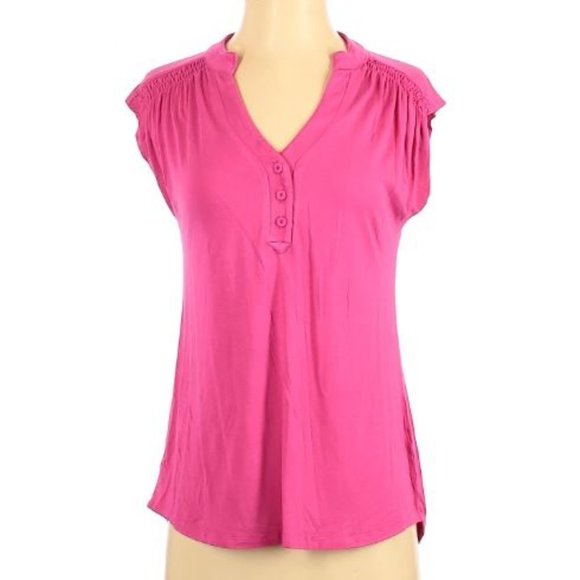 Cable & Gauge Ruched Sleeve Magenta Top - Picture 1 of 11